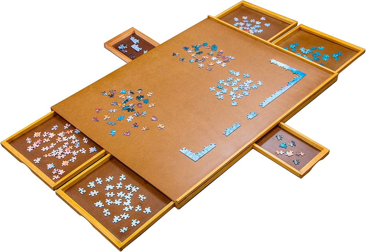 Jumbl 1500 Piece Puzzle Board, 27” x 35” Wooden Jigsaw Puzzle Table & Trays